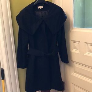 Calvin Klein black lined belted black wool coat